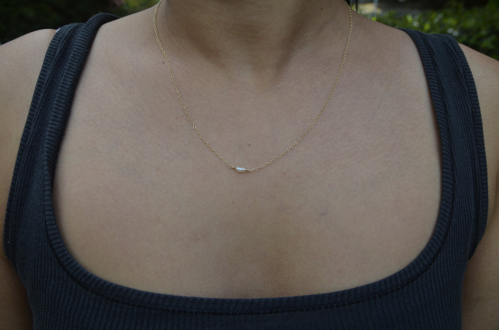 Dainty Rice Pearl Necklace Gold Fill